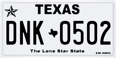 TX license plate DNK0502