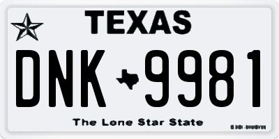 TX license plate DNK9981