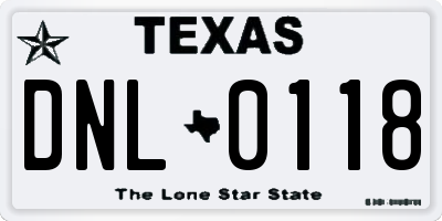 TX license plate DNL0118