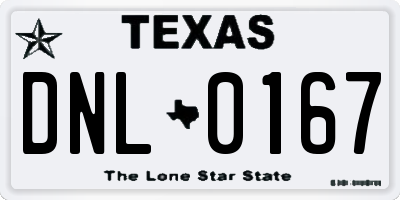 TX license plate DNL0167