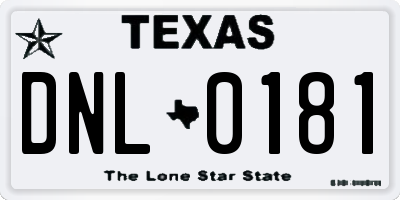 TX license plate DNL0181