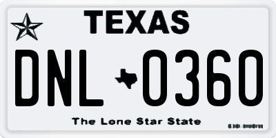 TX license plate DNL0360