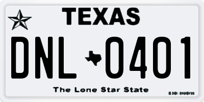 TX license plate DNL0401