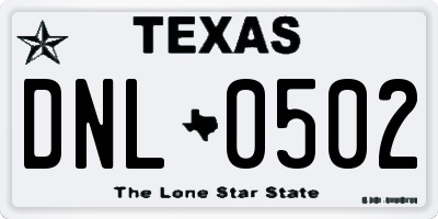 TX license plate DNL0502