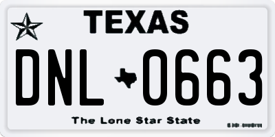 TX license plate DNL0663