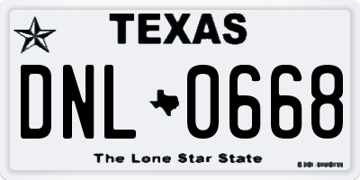 TX license plate DNL0668