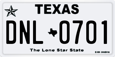 TX license plate DNL0701