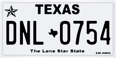 TX license plate DNL0754