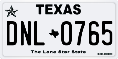 TX license plate DNL0765