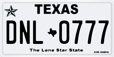 TX license plate DNL0777