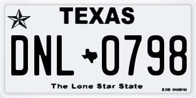 TX license plate DNL0798