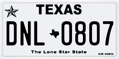 TX license plate DNL0807