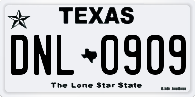 TX license plate DNL0909