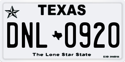 TX license plate DNL0920
