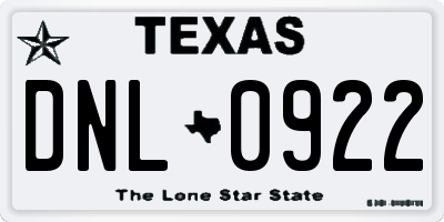 TX license plate DNL0922
