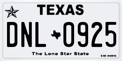 TX license plate DNL0925