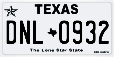 TX license plate DNL0932