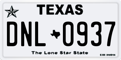 TX license plate DNL0937