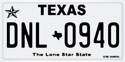 TX license plate DNL0940