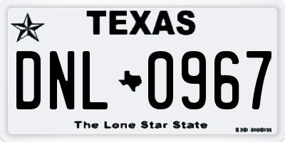 TX license plate DNL0967
