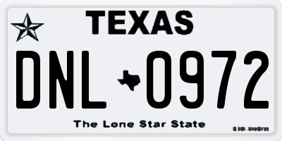 TX license plate DNL0972