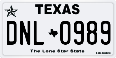TX license plate DNL0989