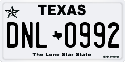 TX license plate DNL0992