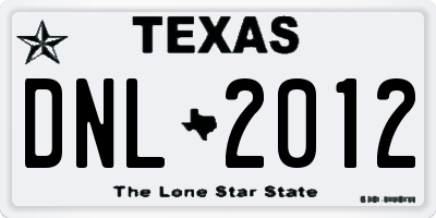 TX license plate DNL2012