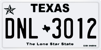 TX license plate DNL3012