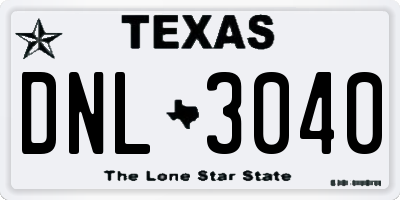 TX license plate DNL3040