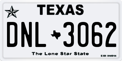 TX license plate DNL3062