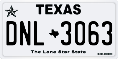 TX license plate DNL3063