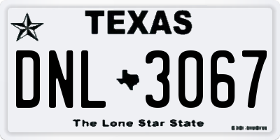 TX license plate DNL3067