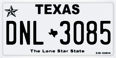 TX license plate DNL3085