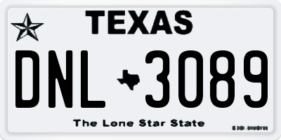 TX license plate DNL3089