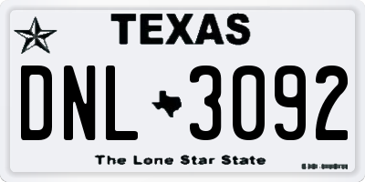 TX license plate DNL3092