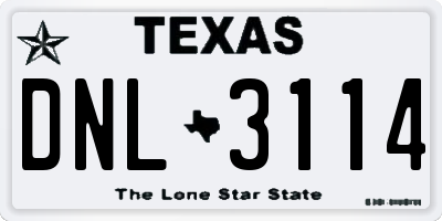 TX license plate DNL3114