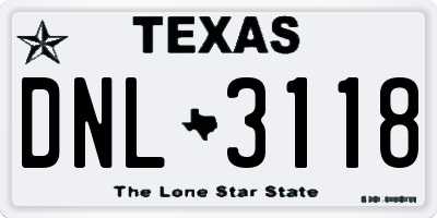 TX license plate DNL3118