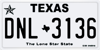 TX license plate DNL3136