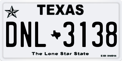 TX license plate DNL3138