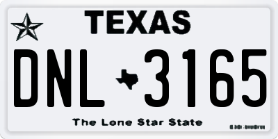 TX license plate DNL3165