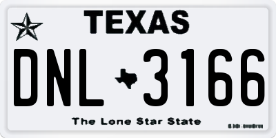 TX license plate DNL3166