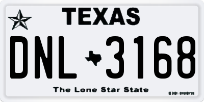 TX license plate DNL3168