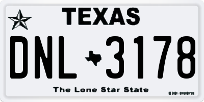 TX license plate DNL3178