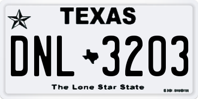 TX license plate DNL3203
