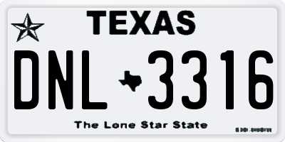 TX license plate DNL3316