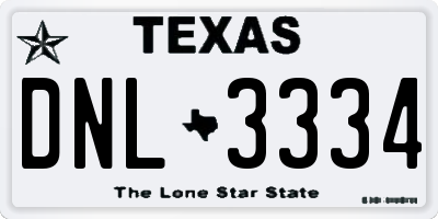 TX license plate DNL3334
