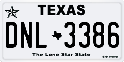 TX license plate DNL3386