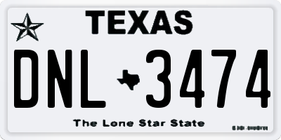 TX license plate DNL3474