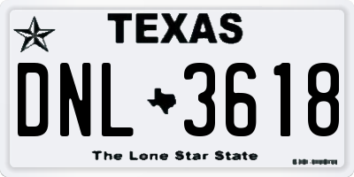TX license plate DNL3618